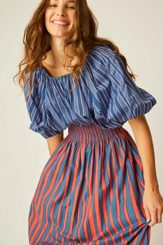 Natalie Martin BELLA SKIRT Batik Stripe Blood Orange Shop Bottoms