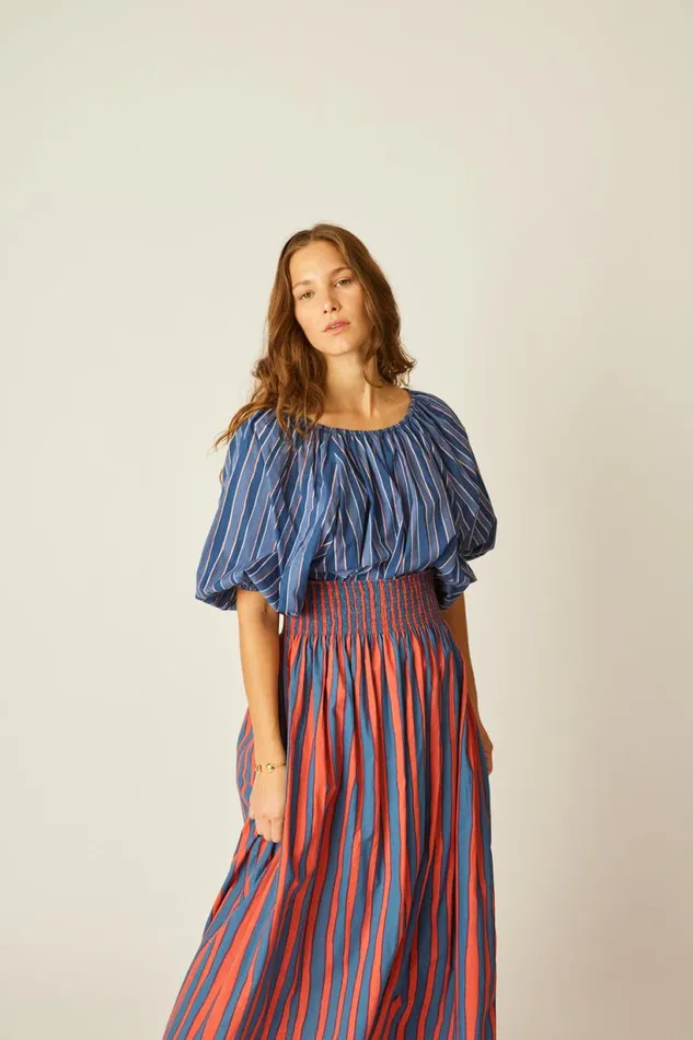 Natalie Martin BELLA SKIRT Batik Stripe Blood Orange Shop Bottoms