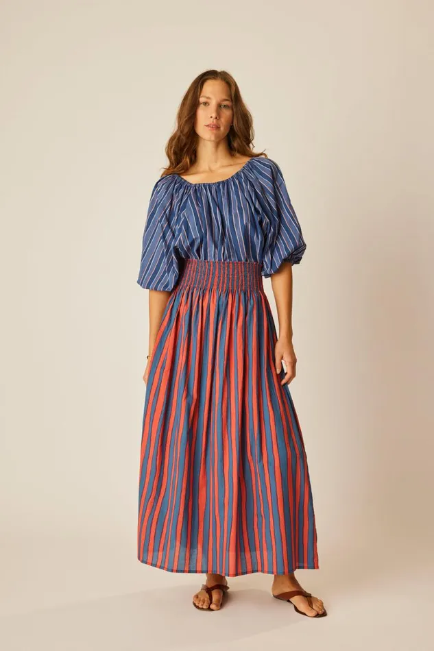 Natalie Martin BELLA SKIRT Batik Stripe Blood Orange Shop Bottoms