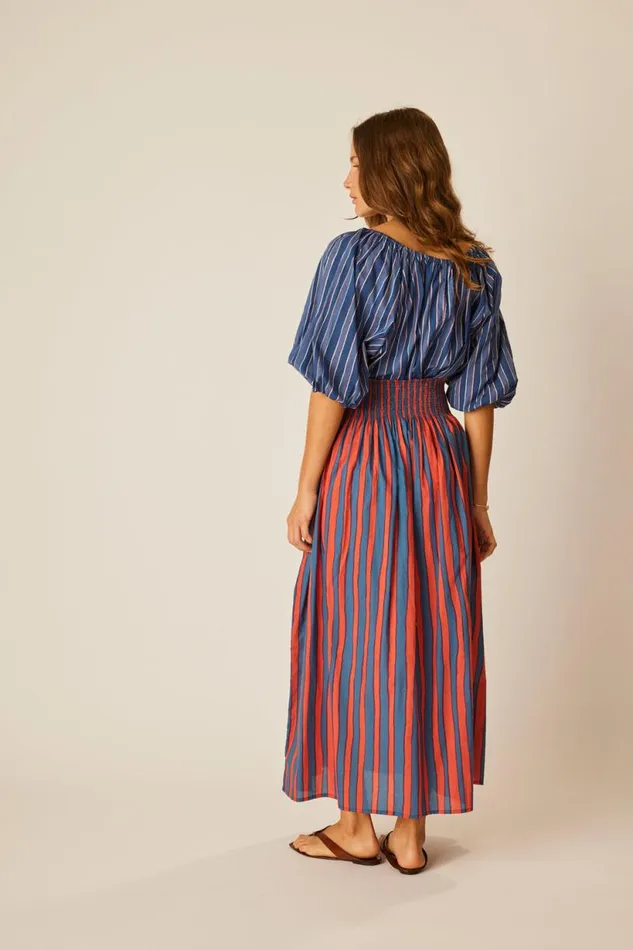 Natalie Martin BELLA SKIRT Batik Stripe Blood Orange Shop Bottoms