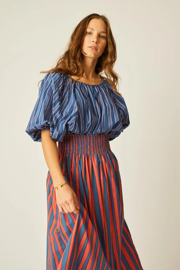Natalie Martin BELLA SKIRT Batik Stripe Blood Orange Shop Bottoms