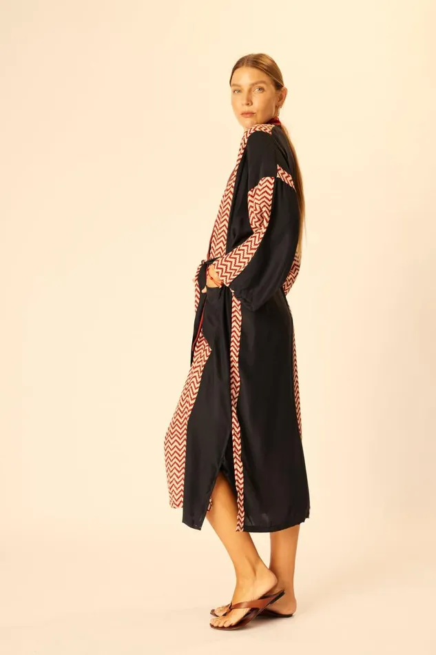 Natalie Martin DIANE LONG ROBE Block Zigzag Noire Shop Coverups