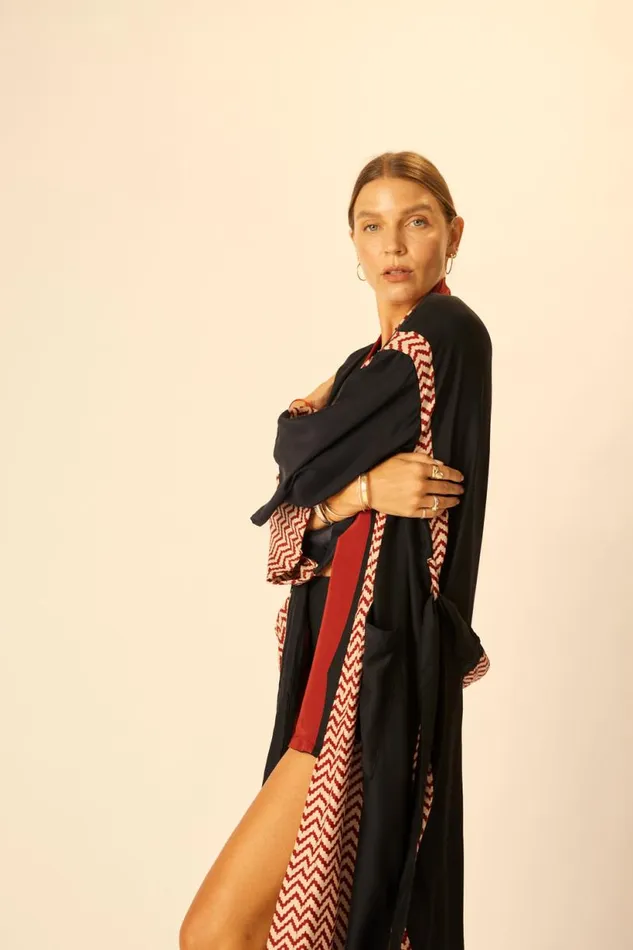 Natalie Martin DIANE LONG ROBE Block Zigzag Noire Shop Coverups
