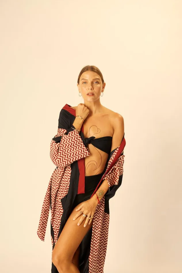 Natalie Martin DIANE LONG ROBE Block Zigzag Noire Shop Coverups