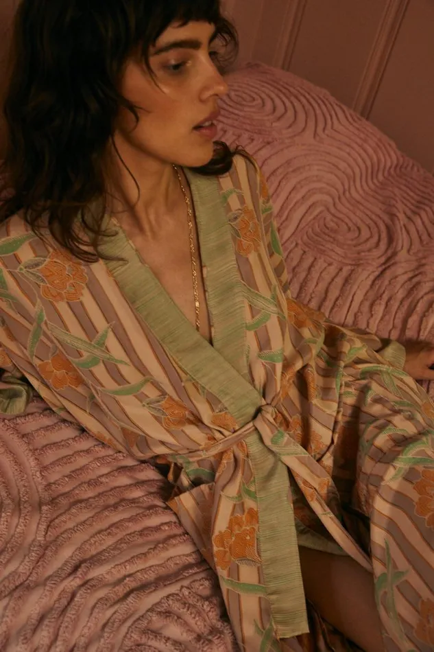 Natalie Martin DIANE LONG ROBE Chamomile Apricot Shop Dresses