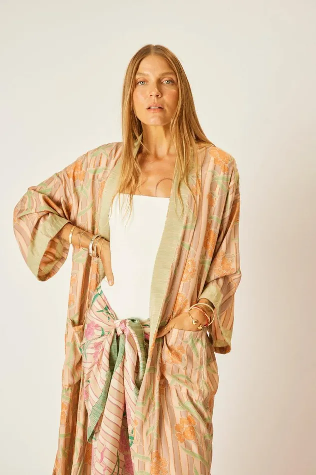 Natalie Martin DIANE LONG ROBE Chamomile Apricot Shop Dresses