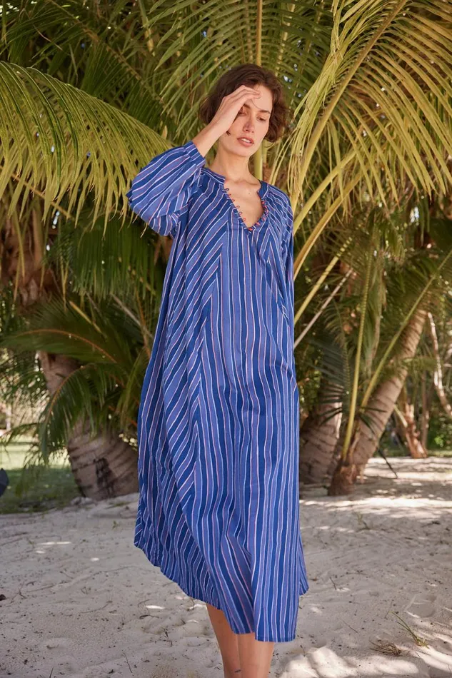 Natalie Martin FIORE MAXI Batik Stripe Navy Shop Dresses