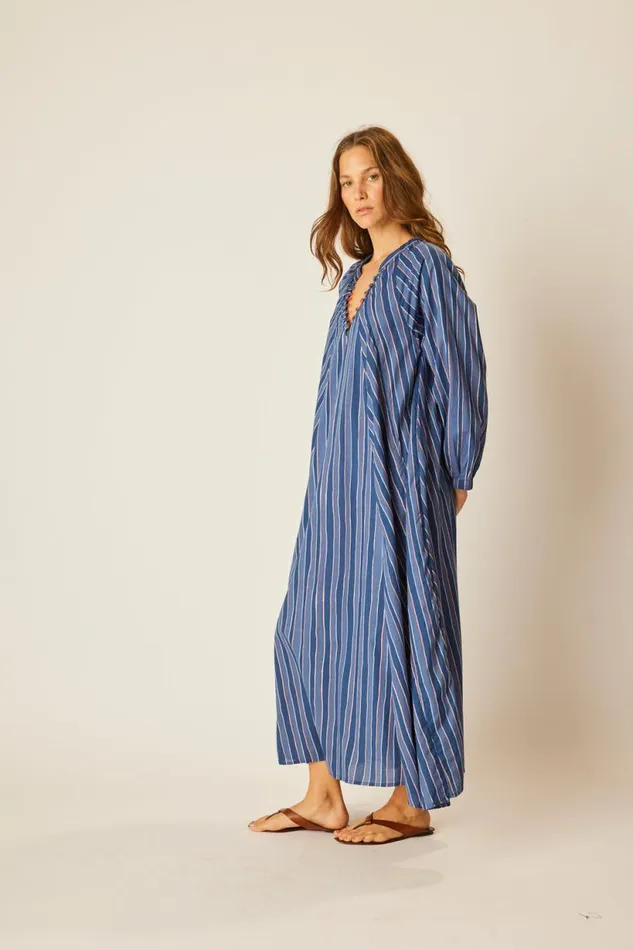Natalie Martin FIORE MAXI Batik Stripe Navy Shop Dresses