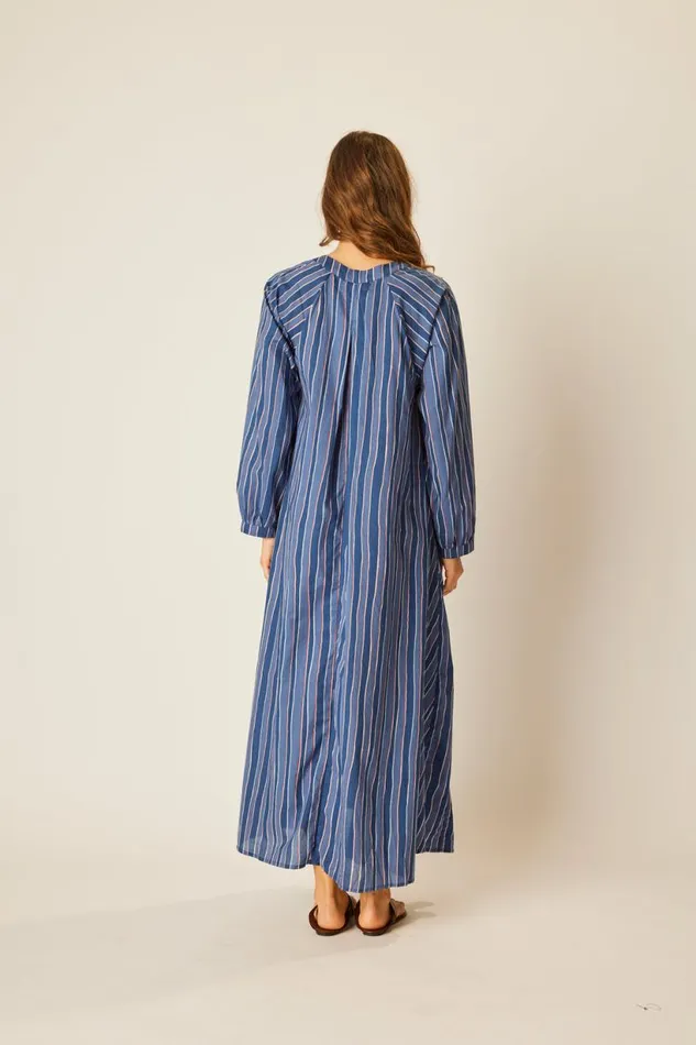 Natalie Martin FIORE MAXI Batik Stripe Navy Shop Dresses