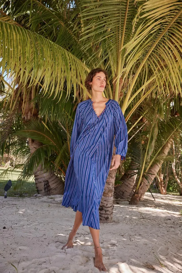 Natalie Martin FIORE MAXI Batik Stripe Navy Shop Dresses