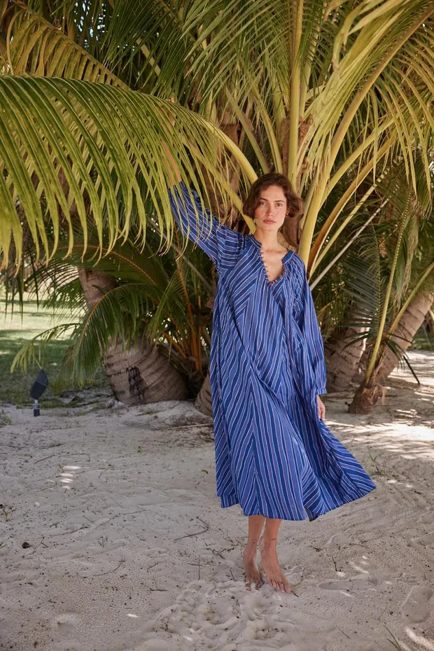 Natalie Martin FIORE MAXI Batik Stripe Navy Shop Dresses