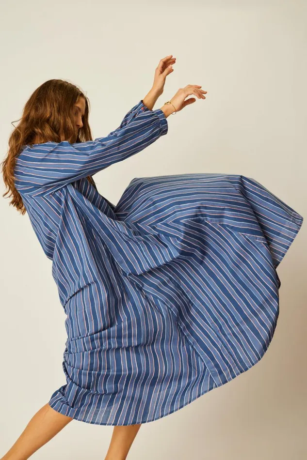 Natalie Martin FIORE MAXI Batik Stripe Navy Shop Dresses