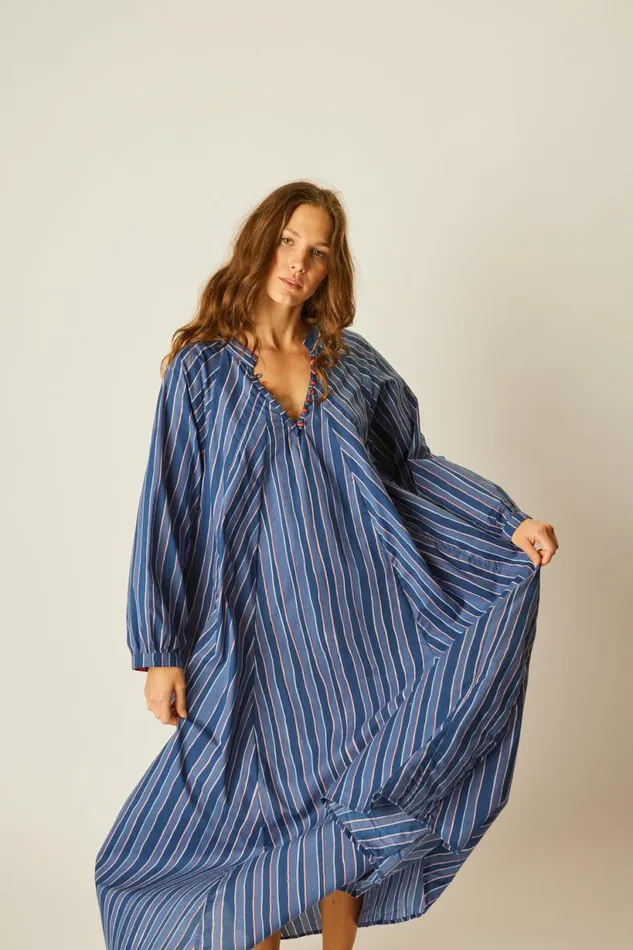 Natalie Martin FIORE MAXI Batik Stripe Navy Shop Dresses