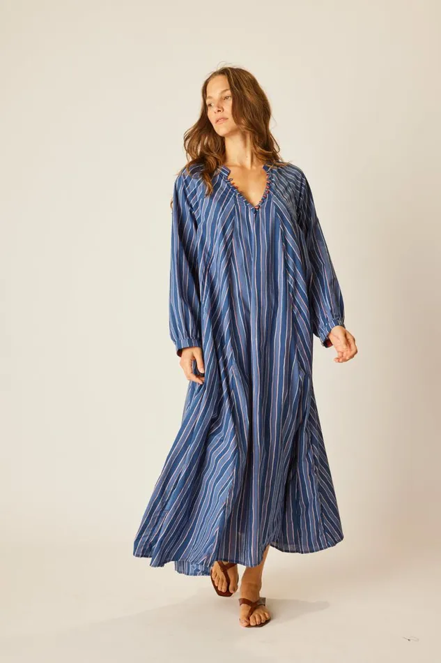 Natalie Martin FIORE MAXI Batik Stripe Navy Shop Dresses
