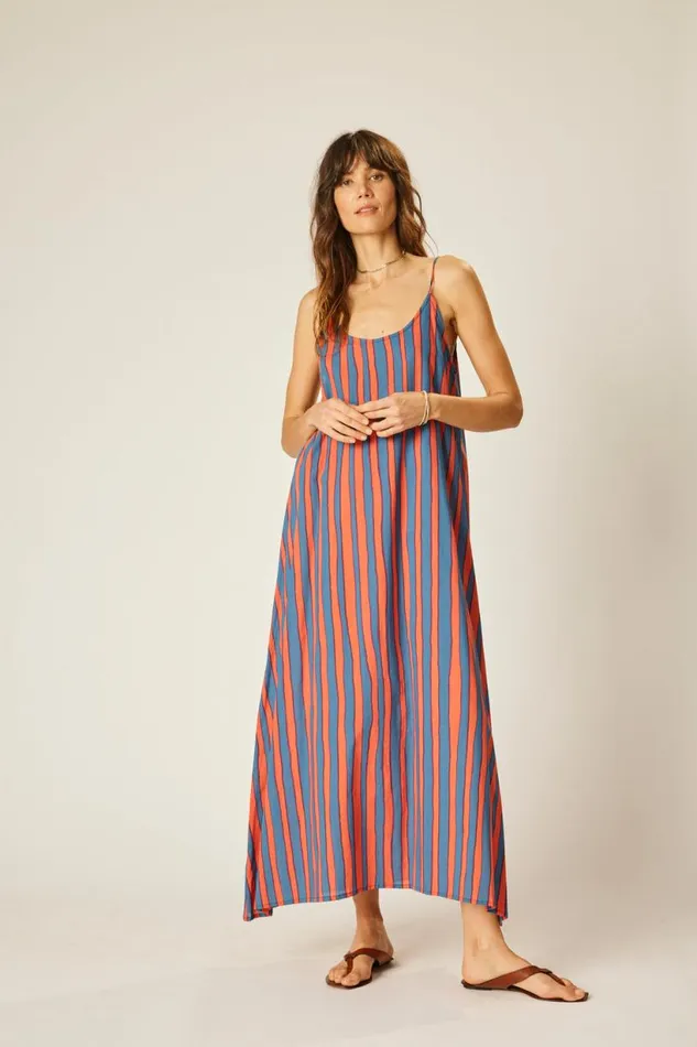 Natalie Martin HEATHER MAXI Batik Stripe Blood Orange Shop Dresses