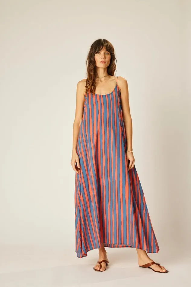 Natalie Martin HEATHER MAXI Batik Stripe Blood Orange Shop Dresses