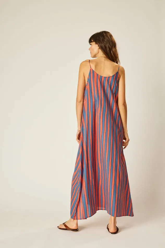 Natalie Martin HEATHER MAXI Batik Stripe Blood Orange Shop Dresses