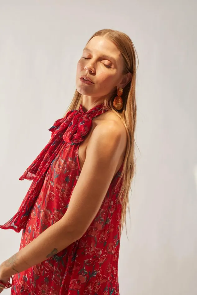 Natalie Martin INDIANA MAXI Chiffon Watercolor Vermillion Shop Dresses