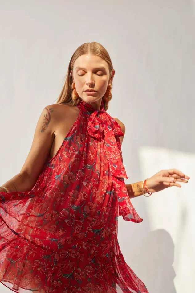 Natalie Martin INDIANA MINI Chiffon Watercolor Verm Shop Dresses