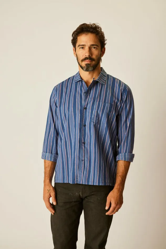 Natalie Martin LOUIS SHIRT Batik Stripe Navy Shop Tops