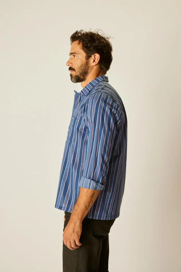Natalie Martin LOUIS SHIRT Batik Stripe Navy Shop Tops