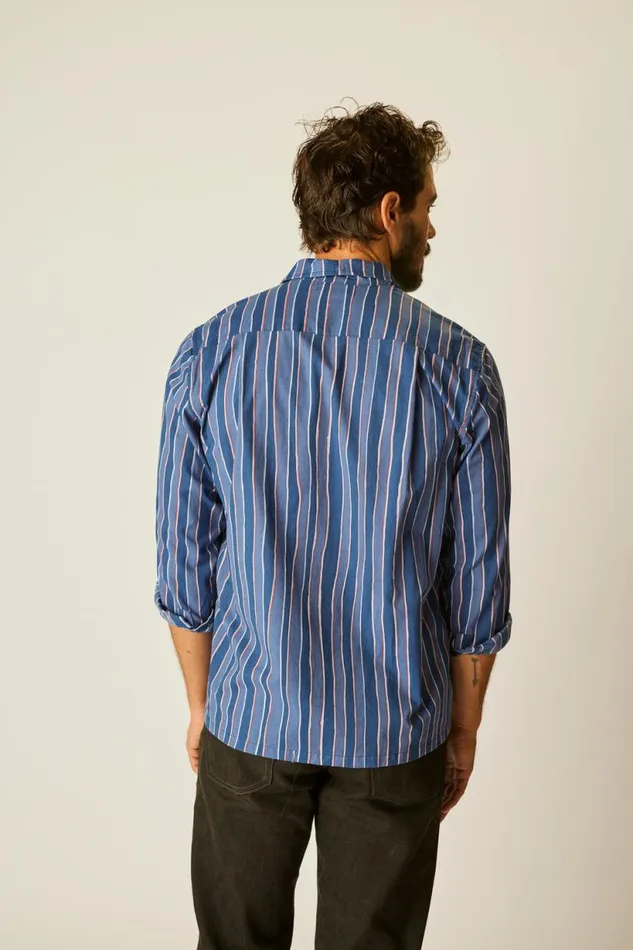 Natalie Martin LOUIS SHIRT Batik Stripe Navy Shop Tops
