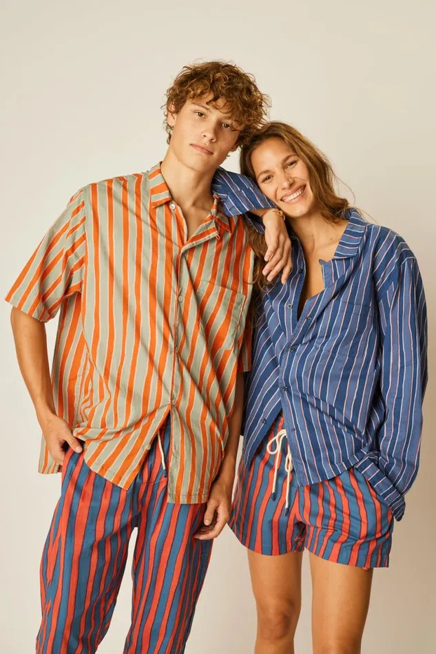 Natalie Martin LOUIS SHIRT Batik Stripe Navy Shop Tops