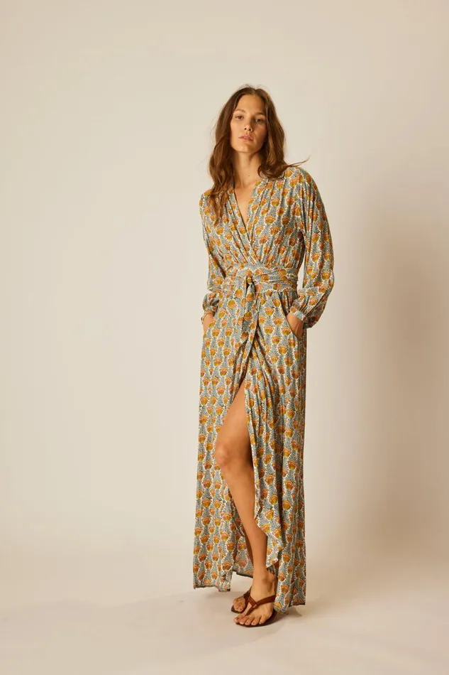 Natalie Martin NICO LS MAXI WITH SASH Tulip French Blue Shop Dresses