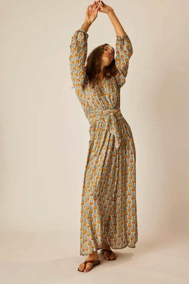 Natalie Martin NICO LS MAXI WITH SASH Tulip French Blue Shop Dresses