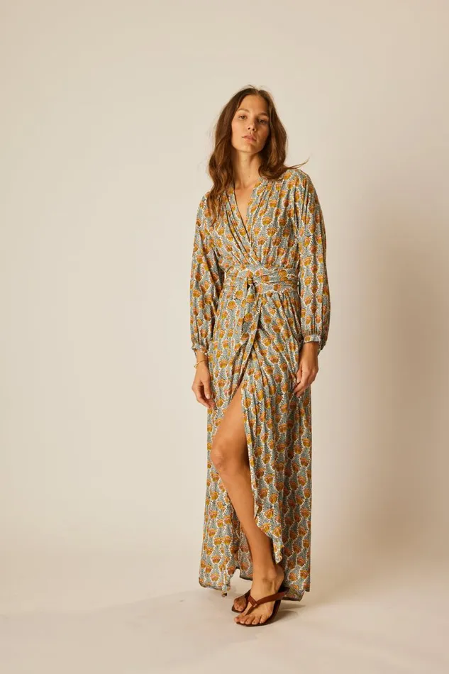 Natalie Martin NICO LS MAXI WITH SASH Tulip French Blue Shop Dresses