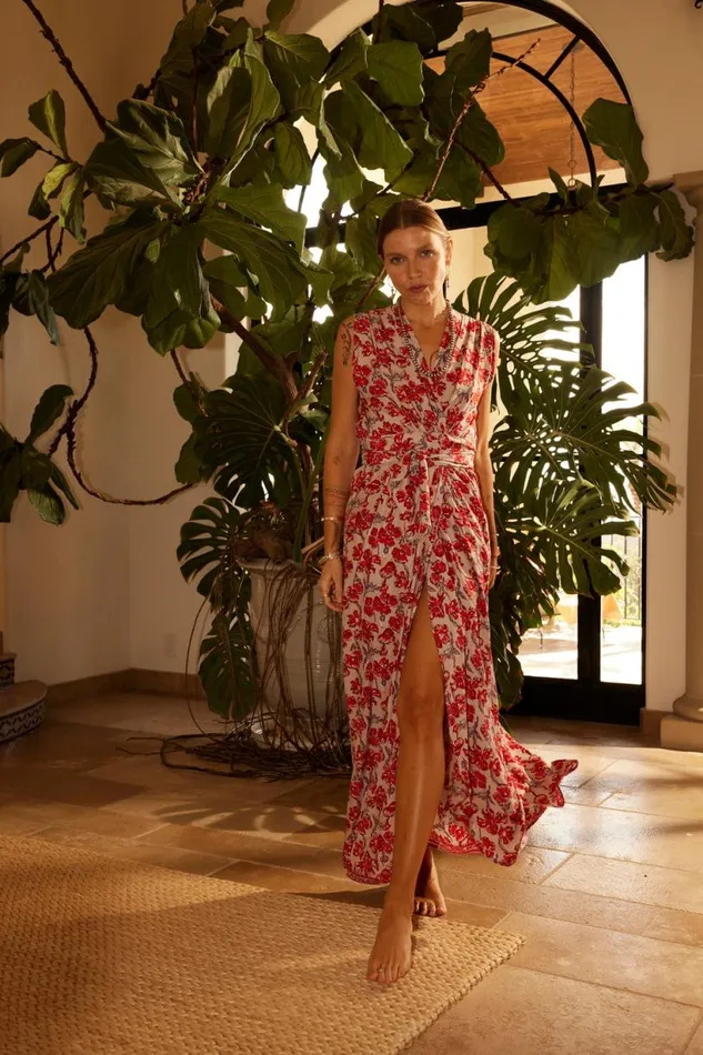 Natalie Martin NICO SLEEVELESS MAXI Silk Watercolor Clementine Shop Dresses