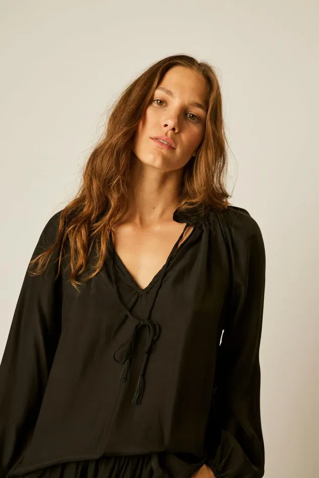 Natalie Martin PENNY BLOUSE Black Silk Shop Tops