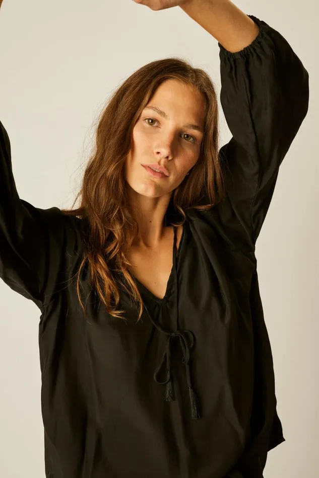 Natalie Martin PENNY BLOUSE Black Silk Shop Tops