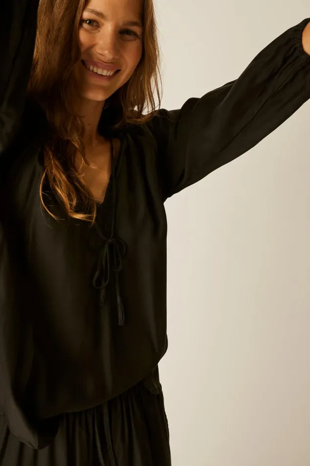 Natalie Martin PENNY BLOUSE Black Silk Shop Tops
