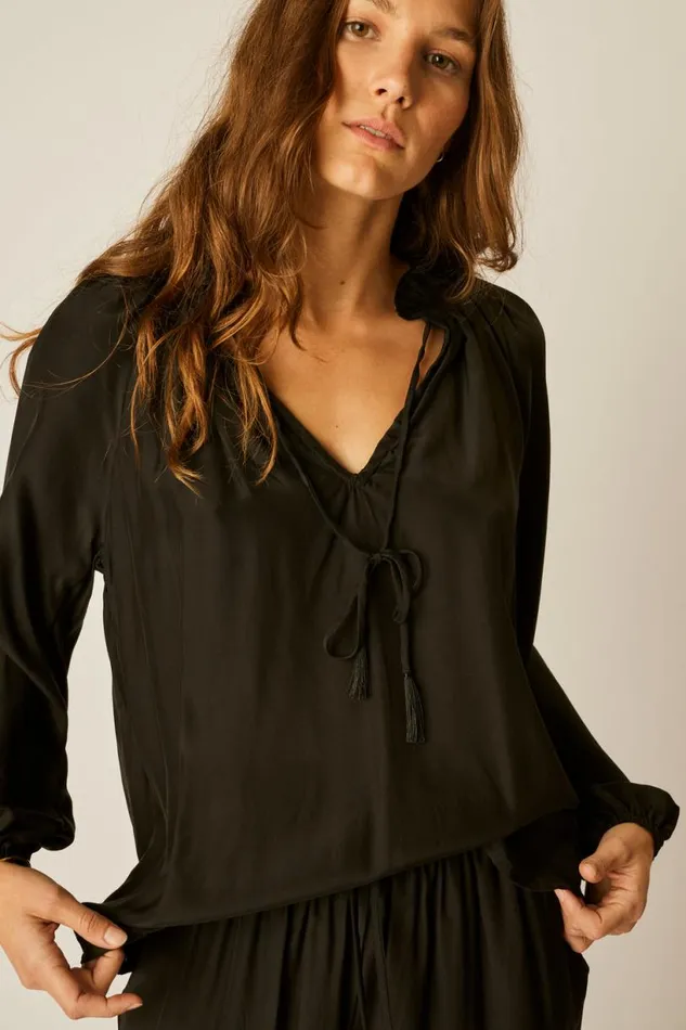 Natalie Martin PENNY BLOUSE Black Silk Shop Tops