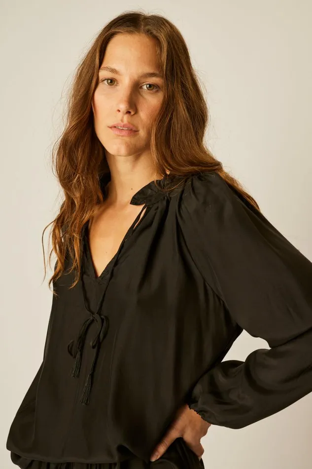 Natalie Martin PENNY BLOUSE Black Silk Shop Tops