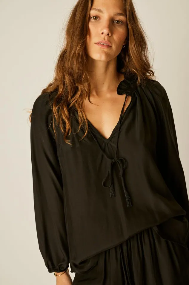 Natalie Martin PENNY BLOUSE Black Silk Shop Tops