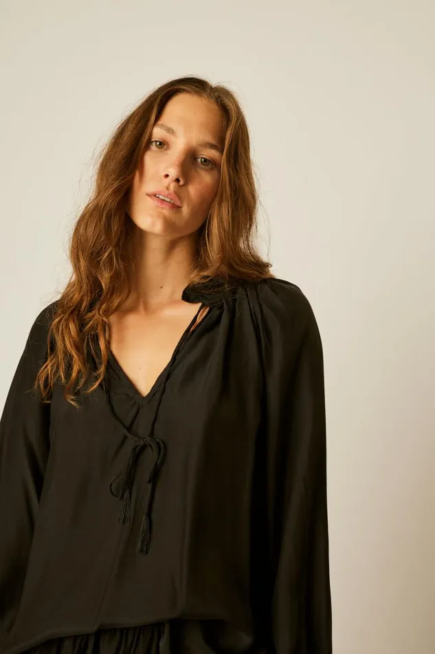 Natalie Martin PENNY BLOUSE Black Silk Shop Tops