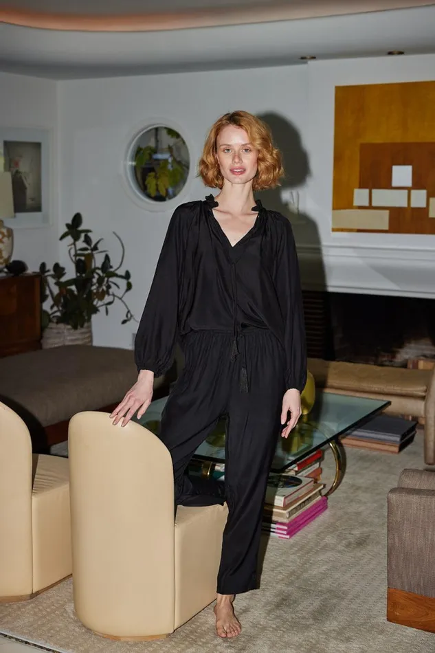 Natalie Martin PENNY BLOUSE Black Silk Shop Tops