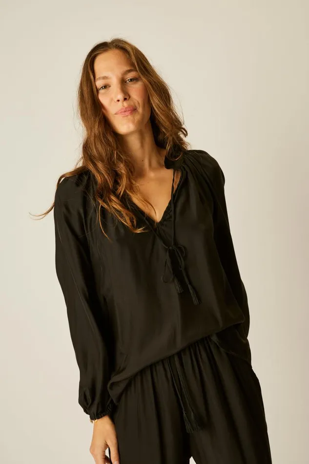 Natalie Martin PENNY BLOUSE Black Silk Shop Tops