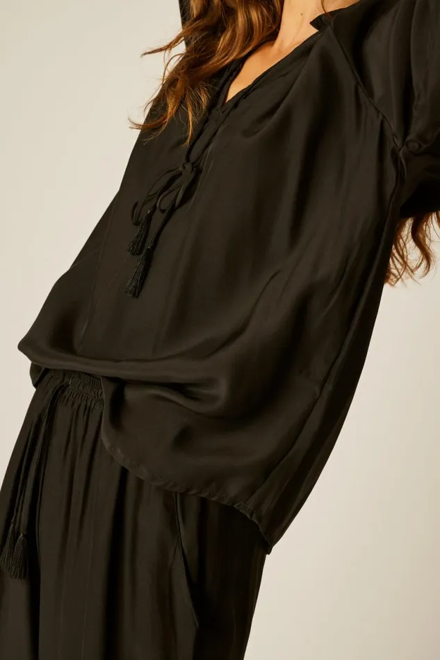 Natalie Martin PENNY BLOUSE Black Silk Shop Tops