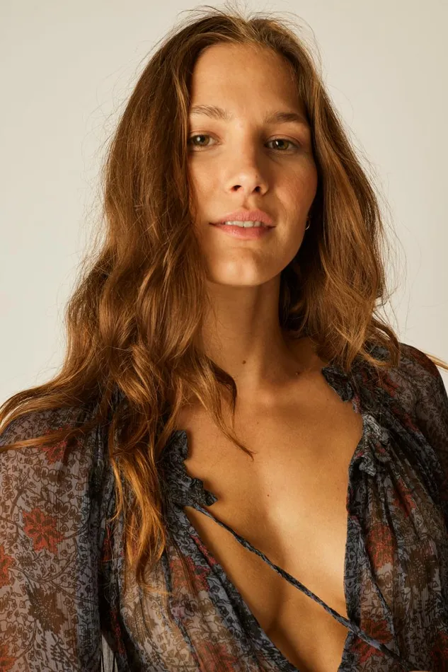 Natalie Martin PENNY BLOUSE Snowflake Steel Blue Shop Tops