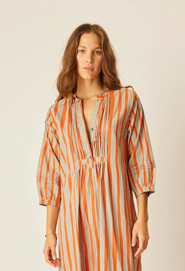 Natalie Martin SAMMIE SHORT DRESS Batik Stripe Sage Shop Dresses