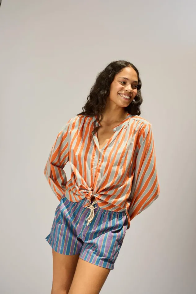 Natalie Martin TOLAN SHIRT Batik Stripe Sage Shop Tops
