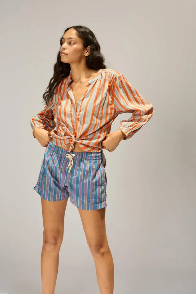 Natalie Martin TOLAN SHIRT Batik Stripe Sage Shop Tops