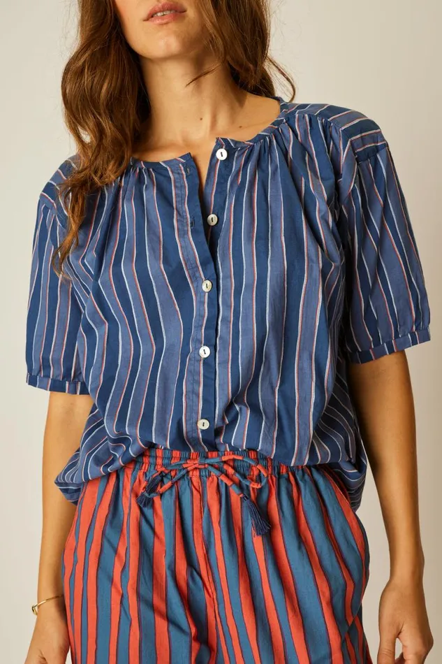 Natalie Martin VIOLET TOP Batik Stripe Navy Shop Tops