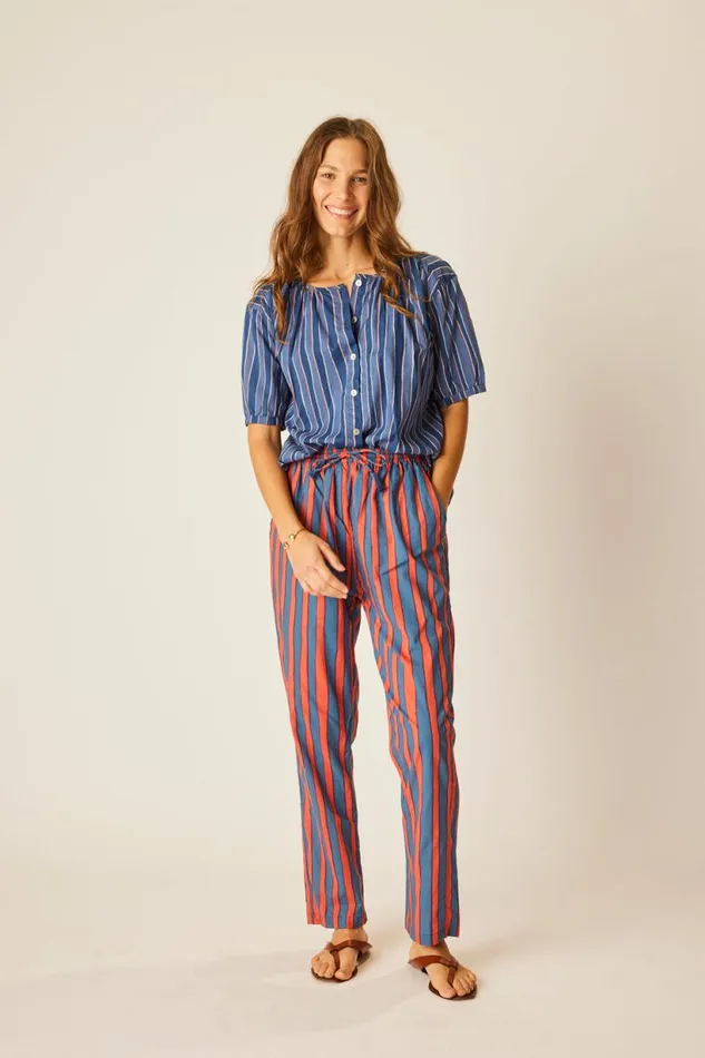 Natalie Martin VIOLET TOP Batik Stripe Navy Shop Tops