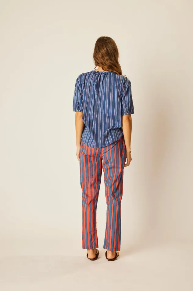 Natalie Martin VIOLET TOP Batik Stripe Navy Shop Tops