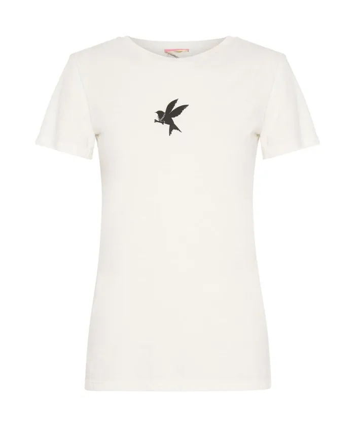NATURAL WHITE BOWER BIRD ORGANIC FITTED TEE Women One Teaspoon Tops NATURAL WHITE BOWER BIRD ORGANIC FITTED TEE Women One Teaspoon Tops