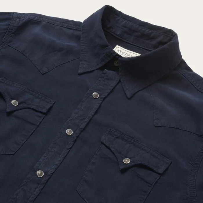 Navy Twill Shirt Blue Men Stetson Modern Cut